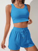 Scoop Neck Wide Strap Top and Drawstring Shorts Set - SELFTRITSS   