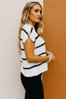 White Striped Batwing Sleeve Sweater Tee - SELFTRITSS