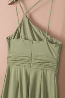 Green Asymmetric Thin Straps One-shoulder Wide Leg Jumpsuit - SELFTRITSS