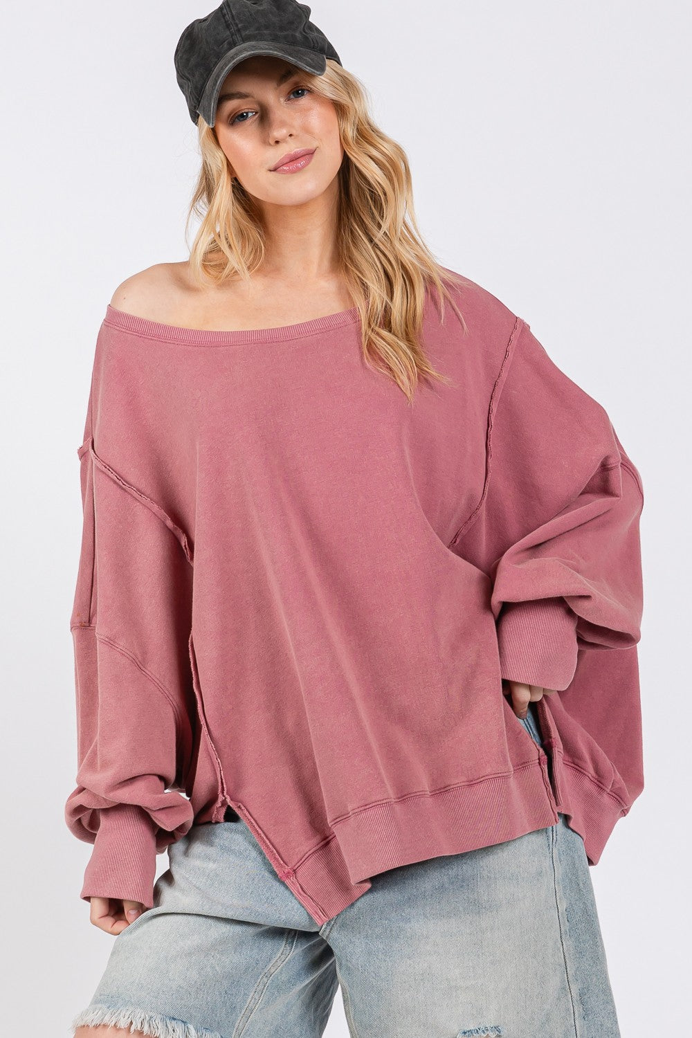 Mineral Wash Side Slit Oversized Sweatshirt - SELFTRITSS   