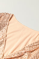 Apricot Wrapped V-neck Sequin Dress - SELFTRITSS