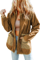 Brown Stitching Quilted Drawstring Jacket - SELFTRITSS   