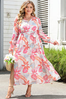 Multicolor Tropical Palm Print Tie High Waist Plus Size Maxi Dress - SELFTRITSS