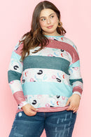 Sky Blue Stripe Plus Size Colorblock Pullover Top - SELFTRITSS   