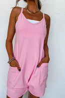 Pink Spaghetti Straps V Neck Jersey Romper - SELFTRITSS   