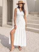 Slit V-Neck Sleeveless Dress - SELFTRITSS