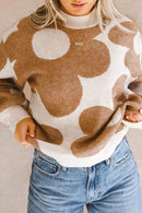 Khaki Big Flower Pattern Drop Shoulder Sweater - SELFTRITSS