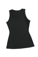 Solid Black Round Neck Ribbed Tank Top - SELFTRITSS