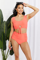 Marina West Swim Sanibel Crop Swim Top and Ruched Bottoms Set in Coral - SELFTRITSS