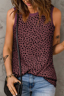 Fiery Red Leopard Print Round Neck Tank Top - SELFTRITSS