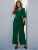 Surplice Half Sleeve Wide Leg Jumpsuit - SELFTRITSS