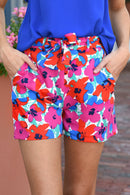Rose Floral Print Belted Shorts - SELFTRITSS