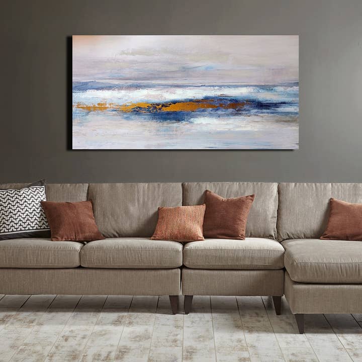 Oversize Large Abstract Canvas Wall Art, Blue/Gold *