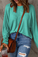 Green Solid Color Patchwork Long Sleeve Top - SELFTRITSS