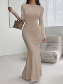 Devine Backless Round Neck Long Sleeve Maxi Dress - SELFTRITSS   