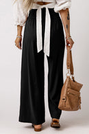 Black Drawstring Elastic Waist Casual Wide Leg Pants - SELFTRITSS   