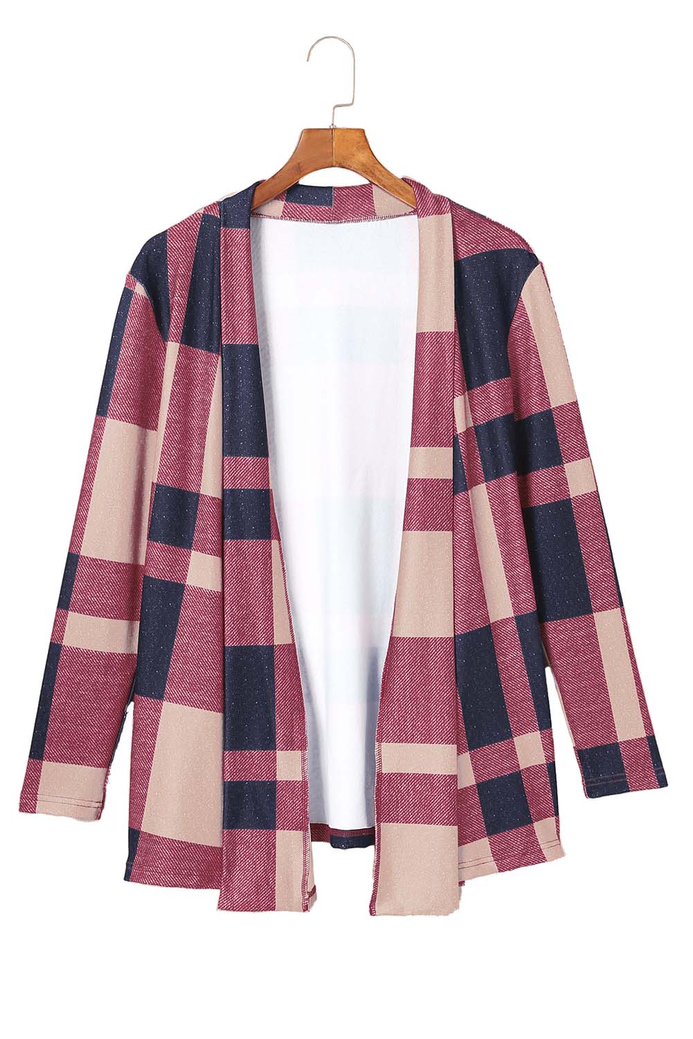 Draped Open Front Plaid Cardigan - SELFTRITSS