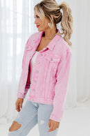 Pink Acid Wash Button Flap Pocket Denim Jacket - SELFTRITSS   