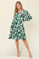 Double Take Full Size Printed Ruffle Hem Long Sleeve Dress - SELFTRITSS