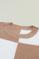 Checkered Ribbed Knit Puff Sleeve Sweater - SELFTRITSS