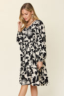 Double Take Full Size Printed Ruffle Hem Long Sleeve Dress - SELFTRITSS