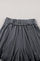 Gray Elastic Waist Culotte Shorts - SELFTRITSS