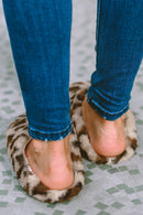 Camel Leopard Print Fuzzy Home Slippers - SELFTRITSS