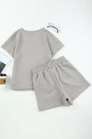 Gray 2pcs Solid Textured Drawstring Shorts Set - SELFTRITSS