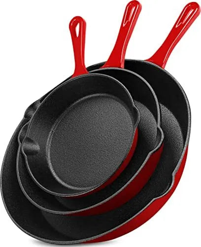 3 Piece Pre-Seasoned Cast Iron Skillet Set 6 , 8 and 10 Inches