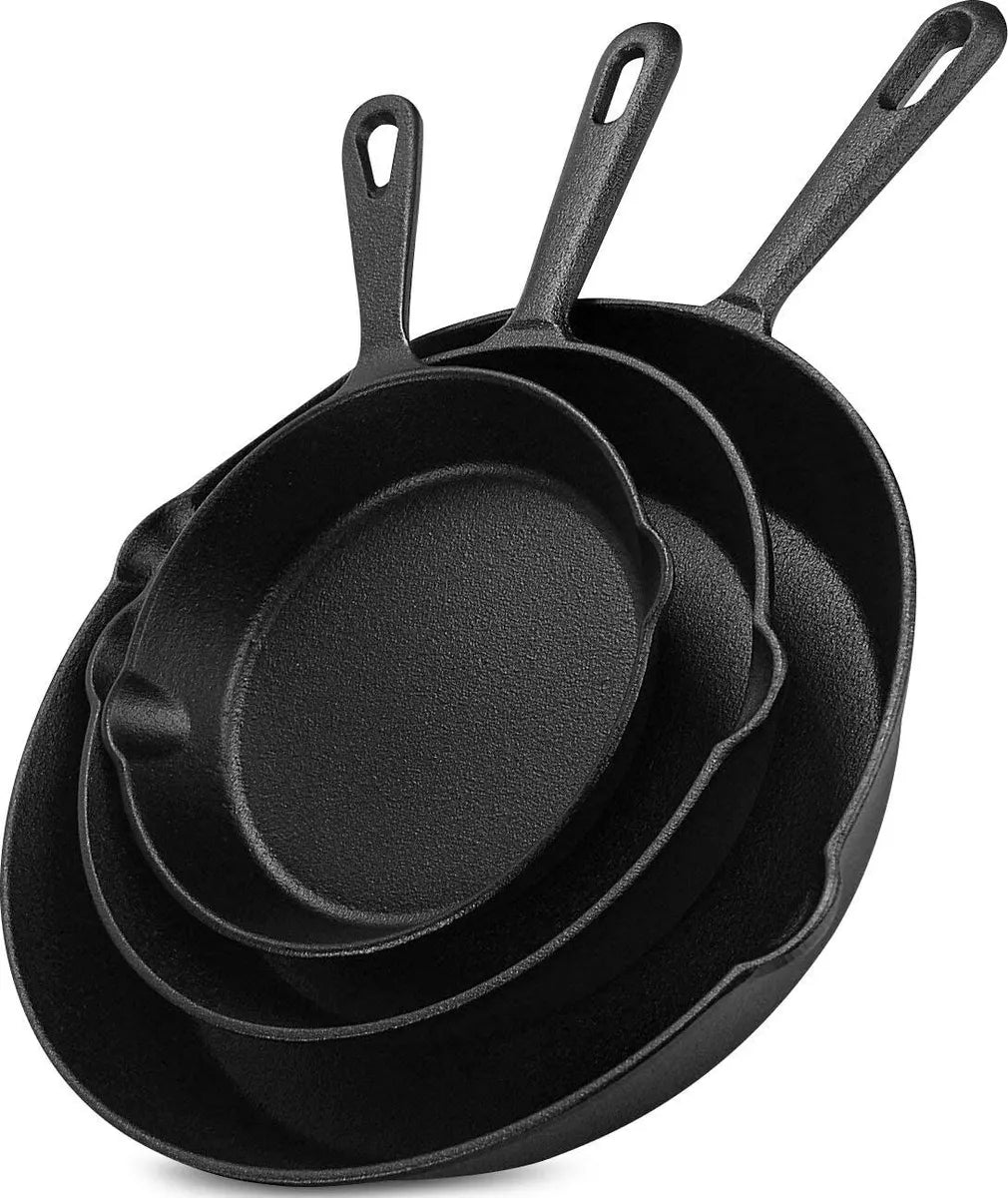 3 Piece Pre-Seasoned Cast Iron Skillet Set 6 , 8 and 10 Inches - SELFTRITSS   