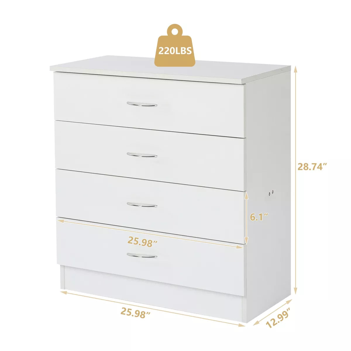 Bedroom Storage Dresser 4 Drawers with Cabinet Wood - SELFTRITSS   