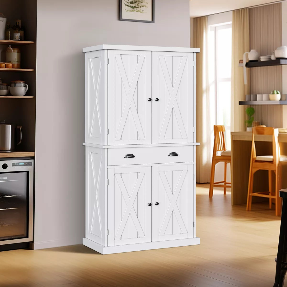 72'' Kitchen Storage Cabinet Pantry Cupboard with 4 Doors & Adjustable Shelves