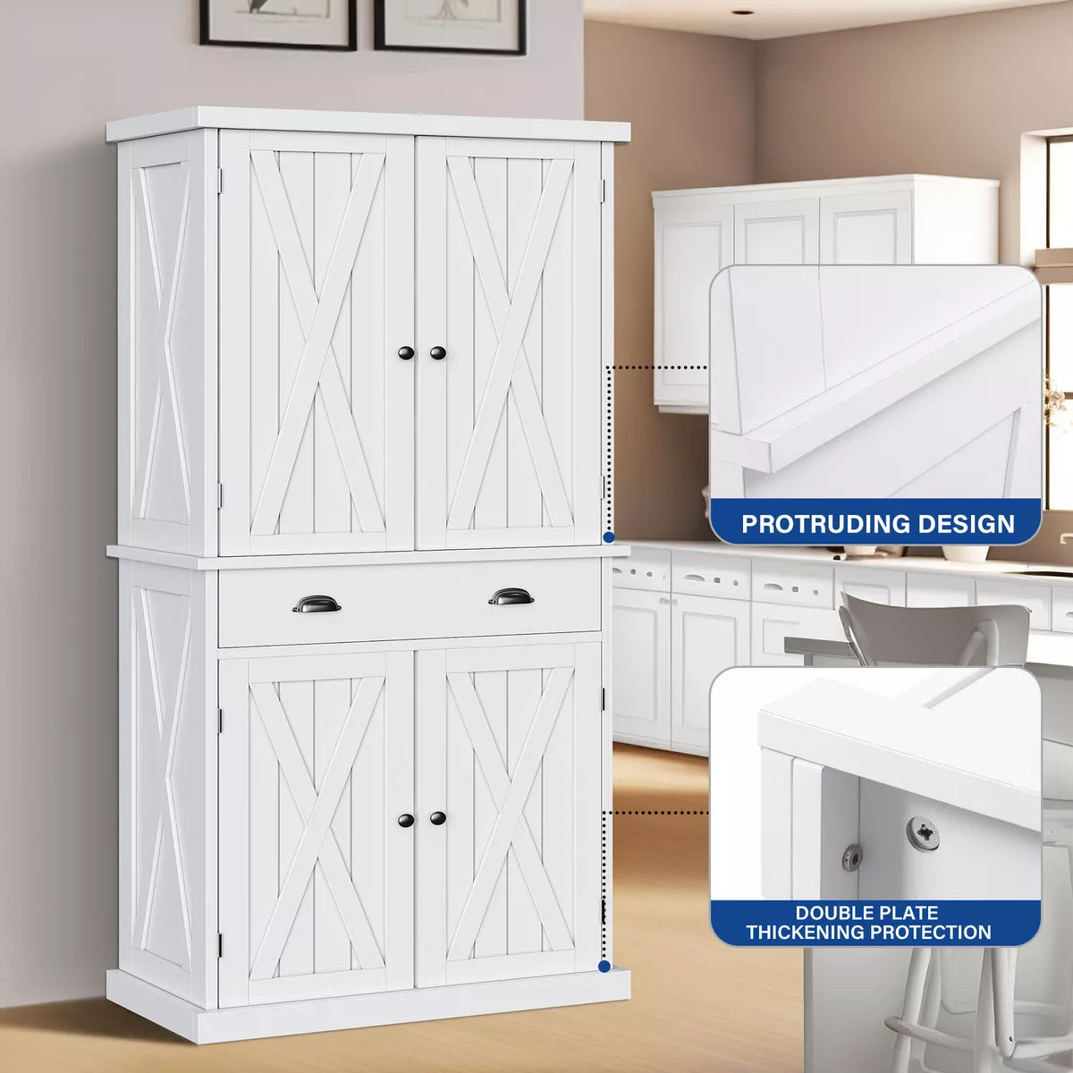 72'' Kitchen Storage Cabinet Pantry Cupboard with 4 Doors & Adjustable Shelves - SELFTRITSS   