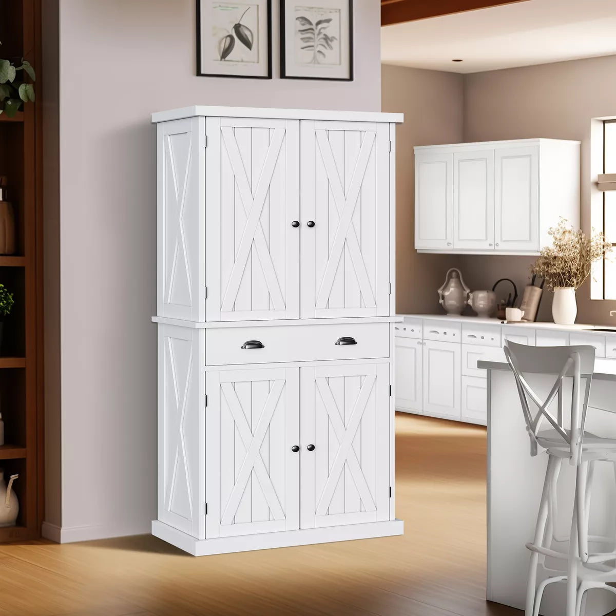 72'' Kitchen Storage Cabinet Pantry Cupboard with 4 Doors & Adjustable Shelves