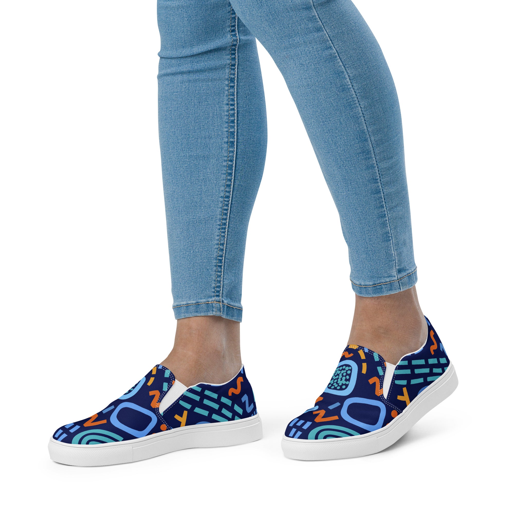 Navy Blue Squiggly Line slip-on canvas shoes - SELFTRITSS