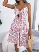 Printed Plunge Cap Sleeve Cami Dress - SELFTRITSS