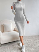 Turtleneck Long Sleeve Midi Sweater Dress - SELFTRITSS