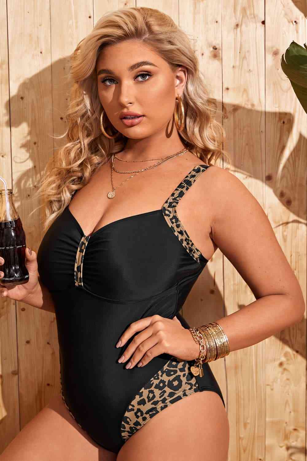 Plus Size Leopard Ruched One-Piece Swimsuit - SELFTRITSS
