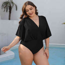 Plus Size Ruched Surplice Neck One-Piece Swimsuit - SELFTRITSS