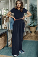 Short Sleeve Top and Wide Leg Pants Set - SELFTRITSS