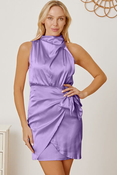 Tied Sleeveless Mini Wrap Dress - SELFTRITSS