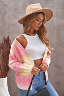 Woven Right Tie-Dye Cable-Knit Raglan Sleeve Open Front Cardigan - SELFTRITSS