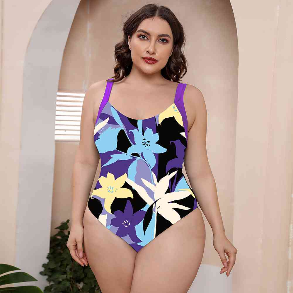 Full Size Printed Scoop Neck Sleeveless One-Piece Swimsuit - SELFTRITSS