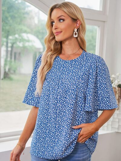 Floral Round Neck Half Sleeve Blouse - SELFTRITSS