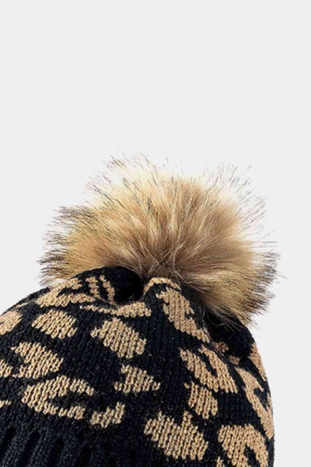 Leopard Pom-Pom Cuffed Beanie - SELFTRITSS   