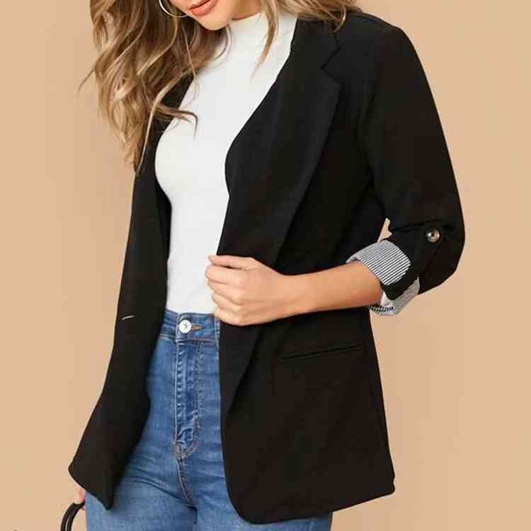 Lapel Collar Roll-Tab Sleeve Blazer - SELFTRITSS