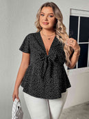 Plus Size V-Neck Front Bow Flutter Sleeve Blouse - SELFTRITSS