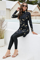 Printed Mock Neck Long Sleeve Top and Pants Swim Set - SELFTRITSS