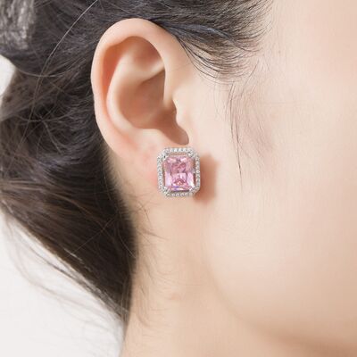 Silver-Plated Artificial Gemstone Stud Earrings - SELFTRITSS