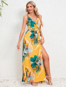 Slit Tied Printed Surplice Dress - SELFTRITSS